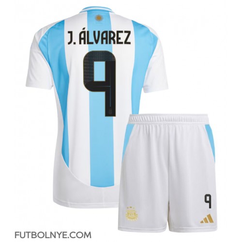 Camiseta Argentina Julian Alvarez #9 Primera Equipación para niños Copa America 2024 manga corta (+ pantalones cortos)